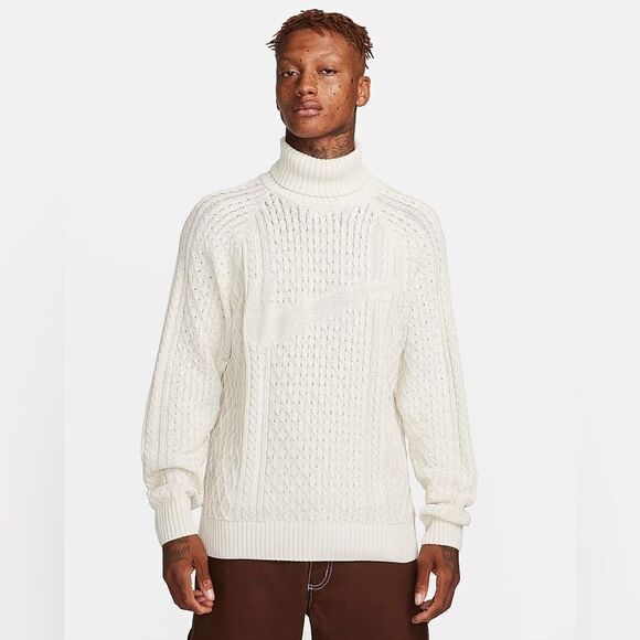 Nike Life Cable Knit Turtleneck Sweater Bone - Picture 1 of 10